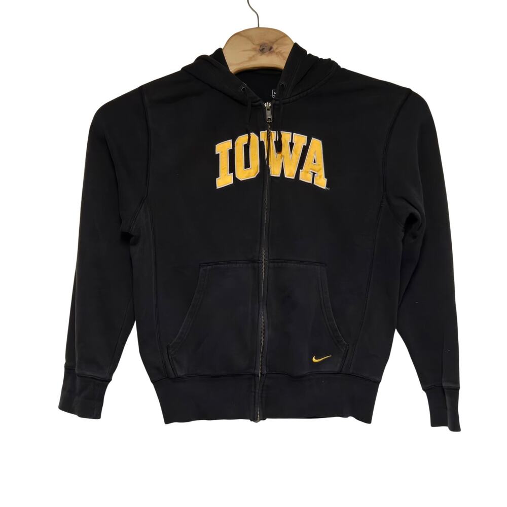 Y2K Nike Iowa Hawkeyes Sweatshirt Men's Size Small Full Zip Black Yellow Faded